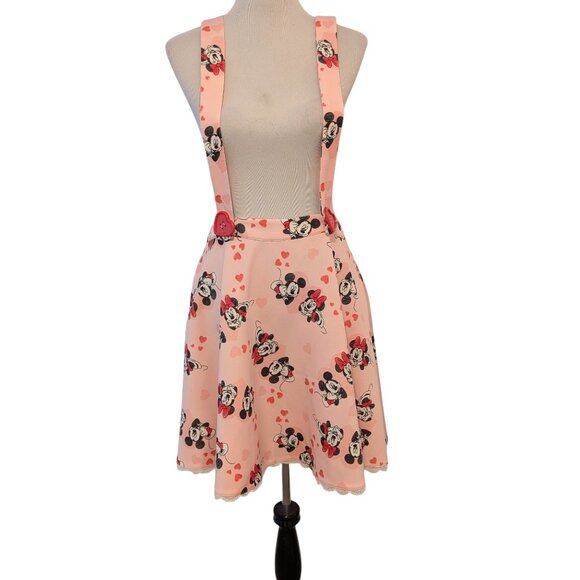 Disney Her Universe Womens Sz XL Pink Minnie Mickey Mouse Suspenders Mini Skirt - Picture 1 of 9